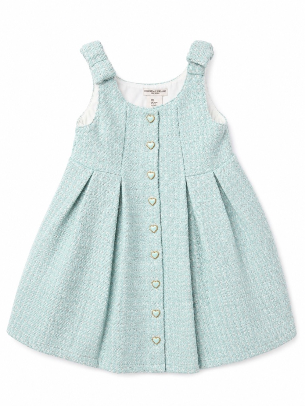 Christian Siriano Girls Mint Sage Green Tweed A-Line Dress Heart Buttons NWT